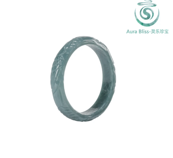 Carved Dragon Phoenix Jadeite Bangle, Blue Water A-Grade