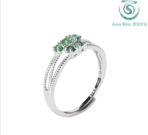 Natural A-Grade Jadeite Dark Green Five-Bead Ring, Simple 925 Sterling Silver Band, Fashionable Women’s Ring