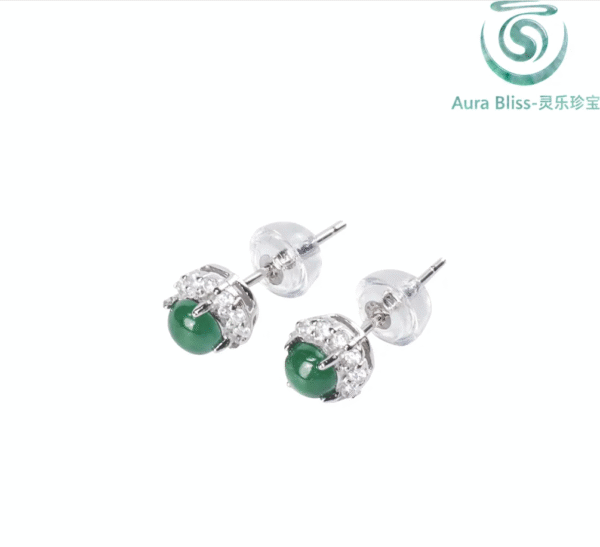 Natural Green Chalcedony Stud Earrings, Sterling Silver Pins Inlaid with High-Ice Green Chalcedony, Jade Green Gemstone Cabochon Earrings