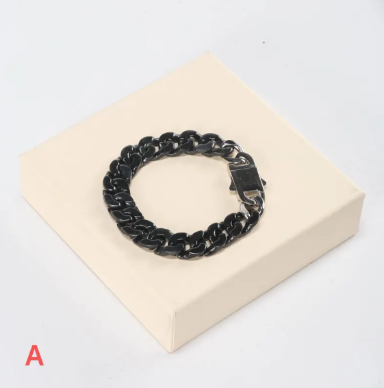 1 Natural A-grade jadeite pea green Cuban link bracelet, gemstone titanium steel, hip-hop style, trendy unisex accessory