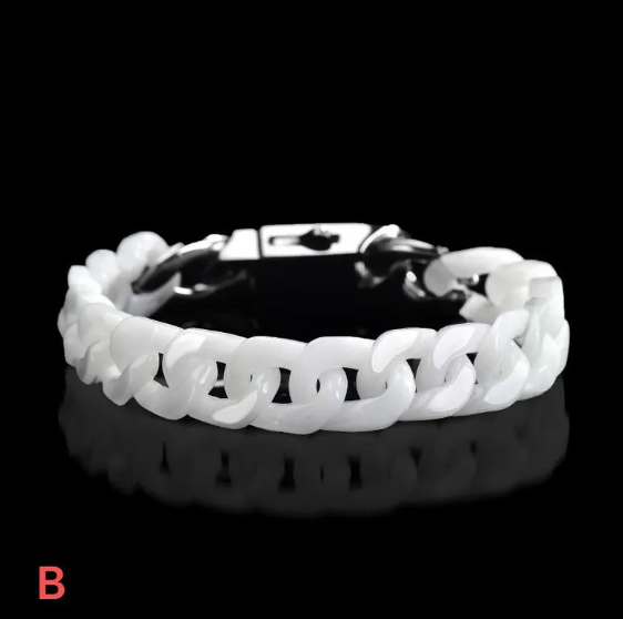 2 Natural A-grade jadeite pea green Cuban link bracelet, gemstone titanium steel, hip-hop style, trendy unisex accessory